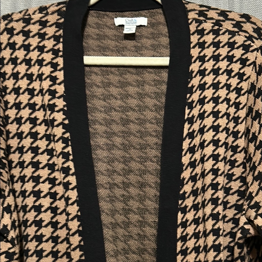 Black/Beige Houndstooth Open-Front Cardigan - Picture 5 of 13